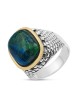 Deluxe Eilat Stone, Silver and Gold Filled Ring - Old Jerusalem Motif